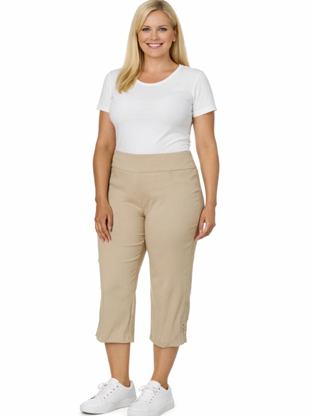 Hearts Of Palm Essentials Solid Pull-on Capri Pants with Detailed Split Hem NWT